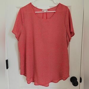 Pleione XL Red-Orange Diamond Print Geometric Top, Spring, Workwear